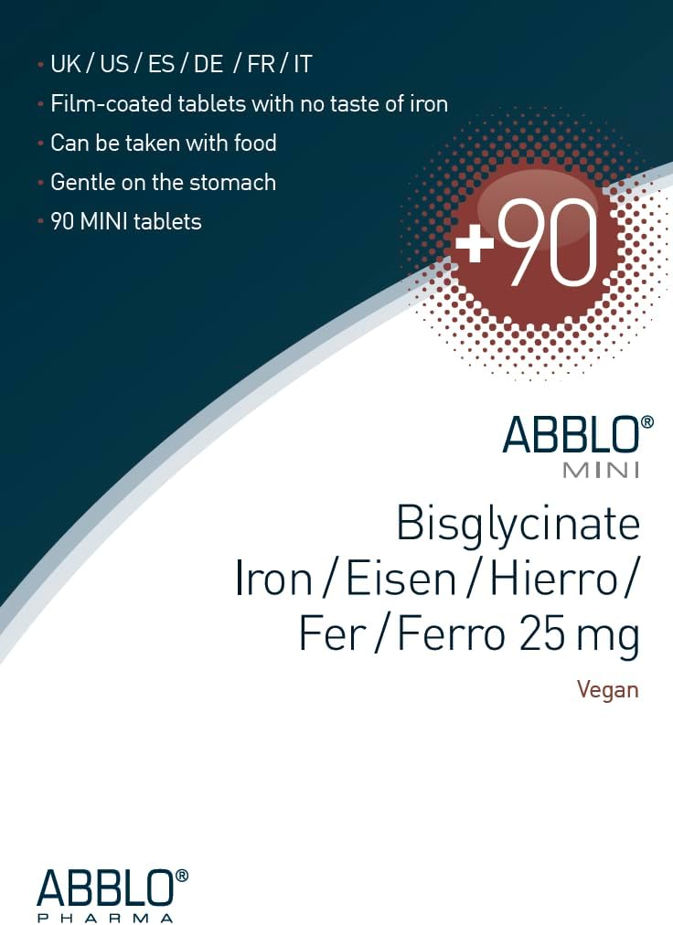 Gentle ABBLO Iron Bisglycinate 25mg for Stomach Comfort, Compatible with Food and Calcium Tablets