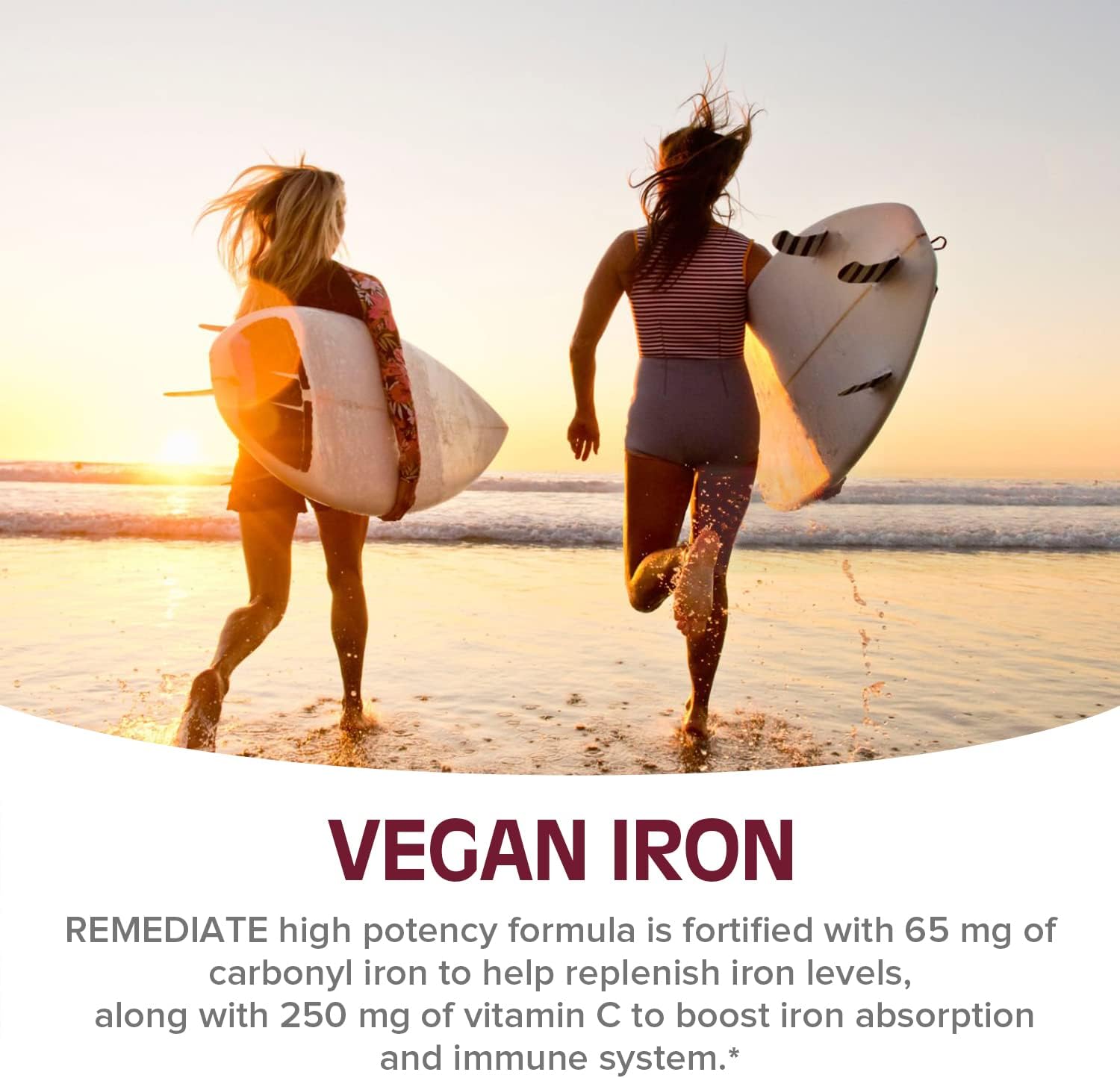 Gentle Carbonyl Iron with Vitamin C for Energy Support, 65mg Once Daily Vegan Tablets, Non-GMO, Easy on Stomach, Men & Women Formula, New Red Blood Cell Formation