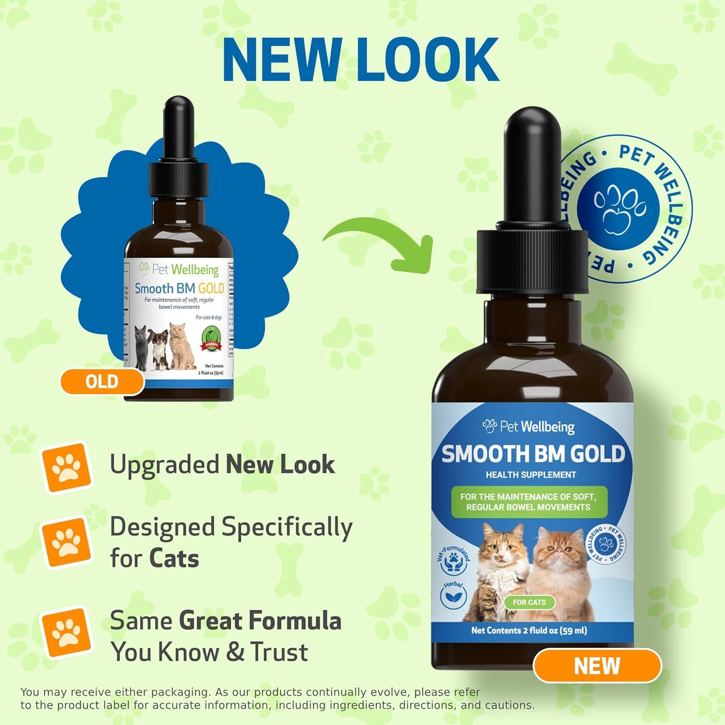 Gentle Constipation Relief for Cats - Natural Herbal Supplement 2 oz (59 ml) - Pet Wellbeing Smooth BM Gold
