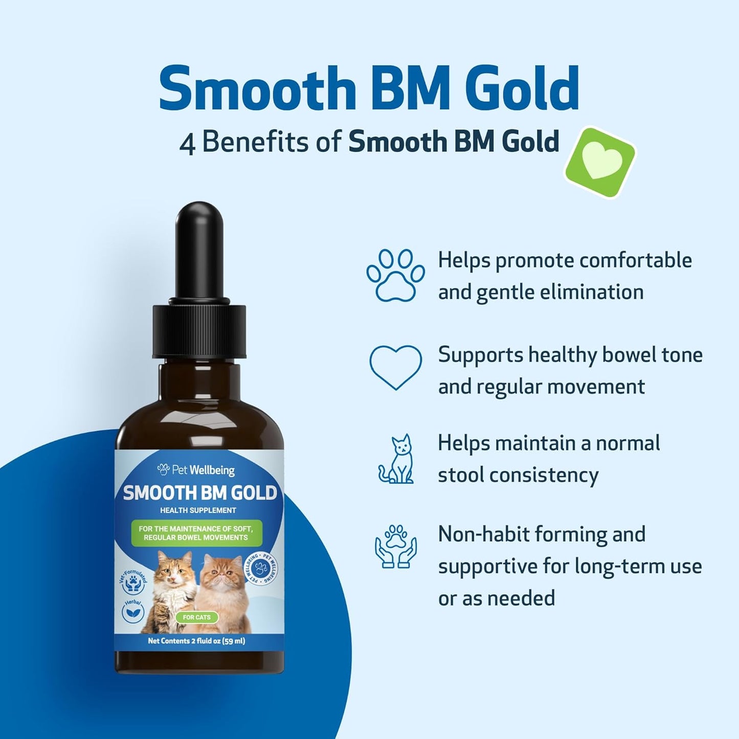 Gentle Constipation Relief for Cats - Natural Herbal Supplement 2 oz (59 ml) - Pet Wellbeing Smooth BM Gold
