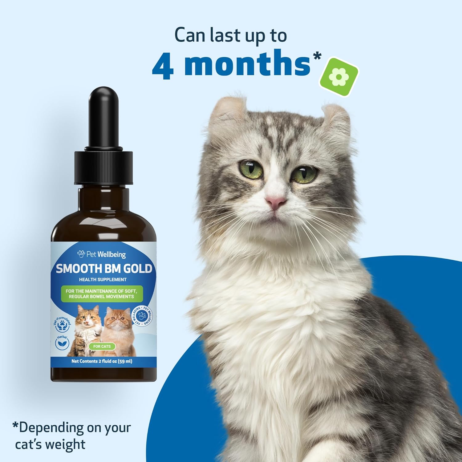 Gentle Constipation Relief for Cats - Natural Herbal Supplement 2 oz (59 ml) - Pet Wellbeing Smooth BM Gold