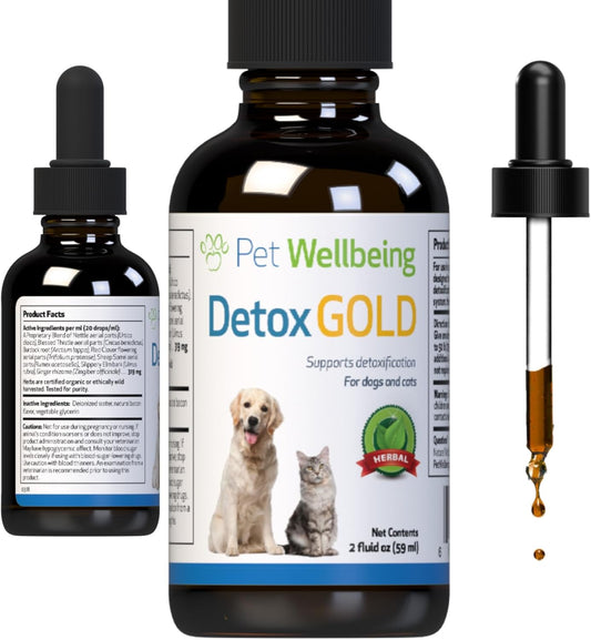 Gentle Detoxification Support for Cats with Pet Wellbeing Detox Gold - Immune System Care with Nettle, Blessed Thistle, Burdock Root - Herbal Supplement 2 oz