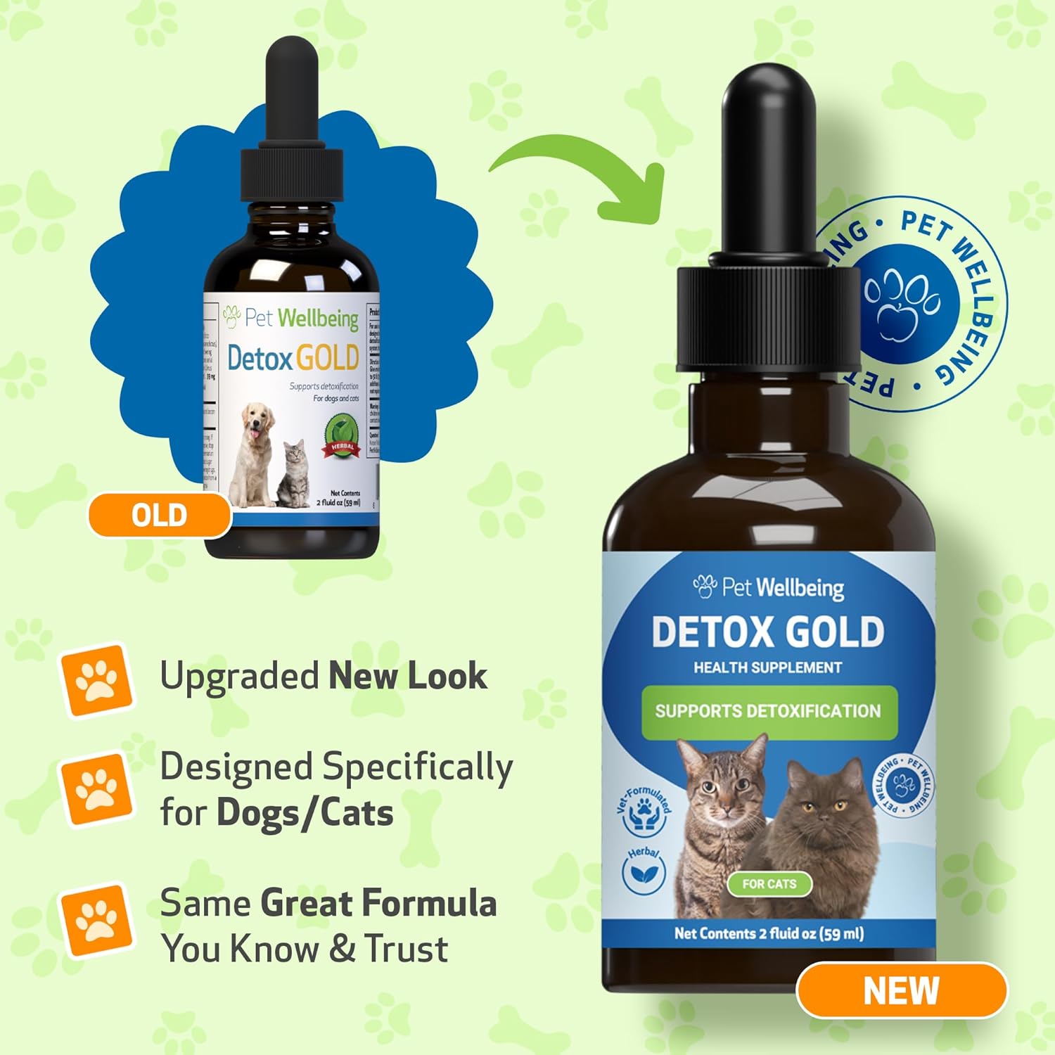 Gentle Detoxification Support for Cats with Pet Wellbeing Detox Gold - Immune System Care with Nettle, Blessed Thistle, Burdock Root - Herbal Supplement 2 oz