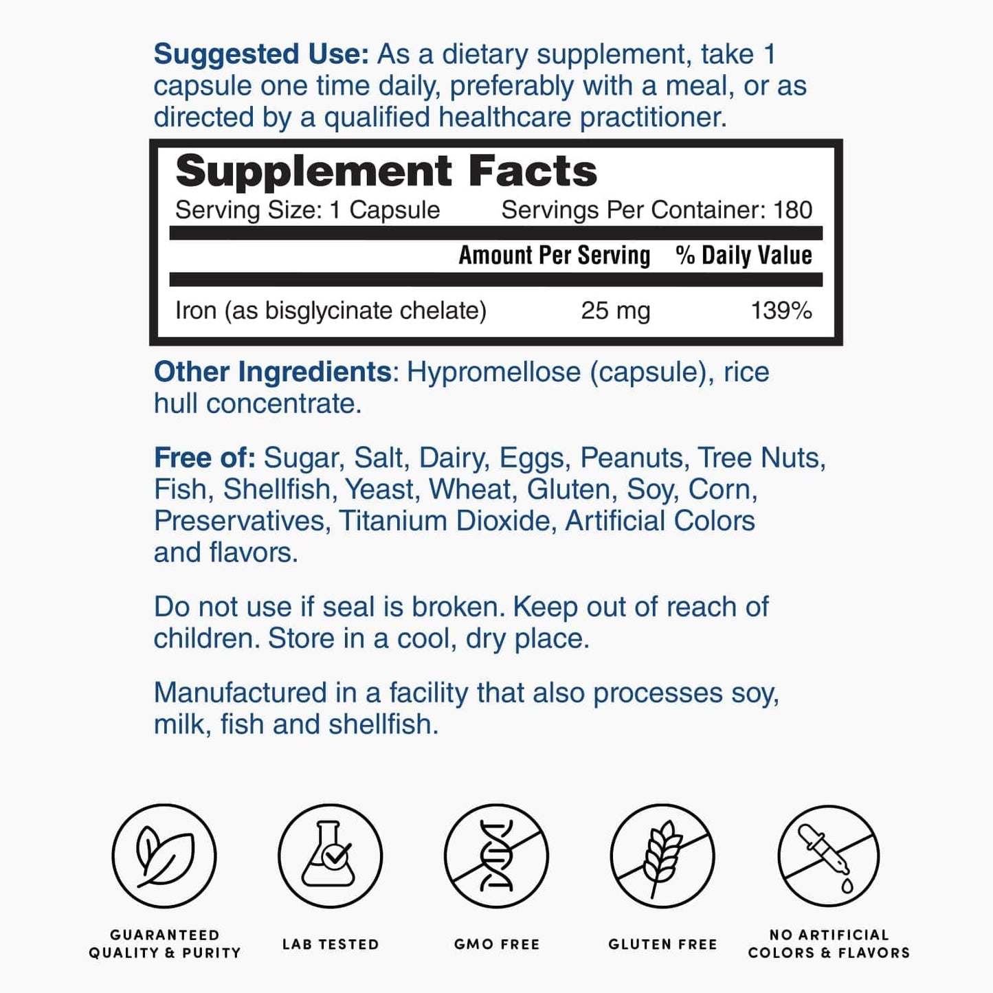 Gentle Iron 25mg Supplement for Healthy Red Blood Cells & Energy - Non-Constipating Formula - 180 Capsules (6 Months)