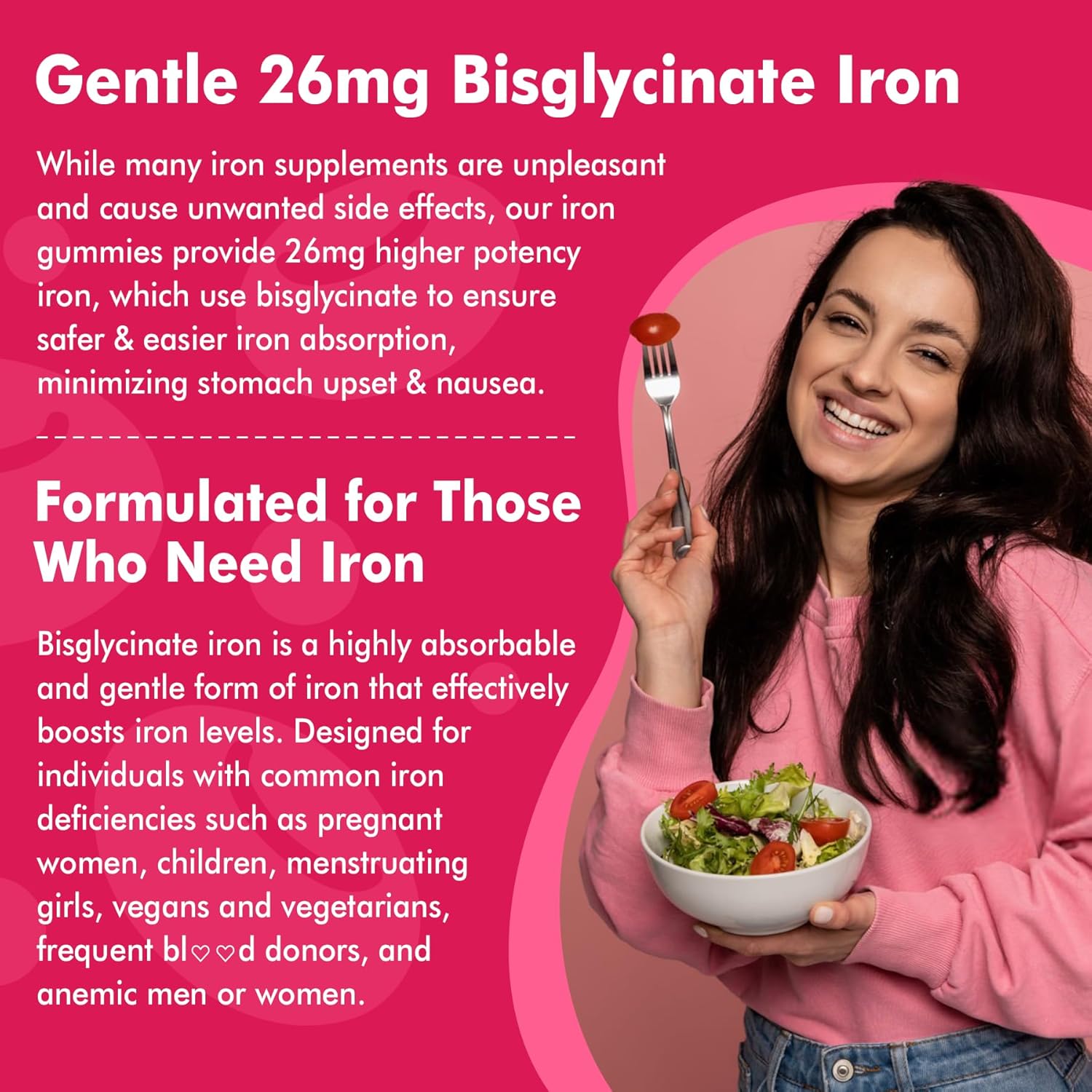 Gentle Iron Bisglycinate Gummies with Vitamin C, B12, Folate - Sugar-Free Vegan Supplement for Iron Deficiency, Immune & Energy Support - 60 Count