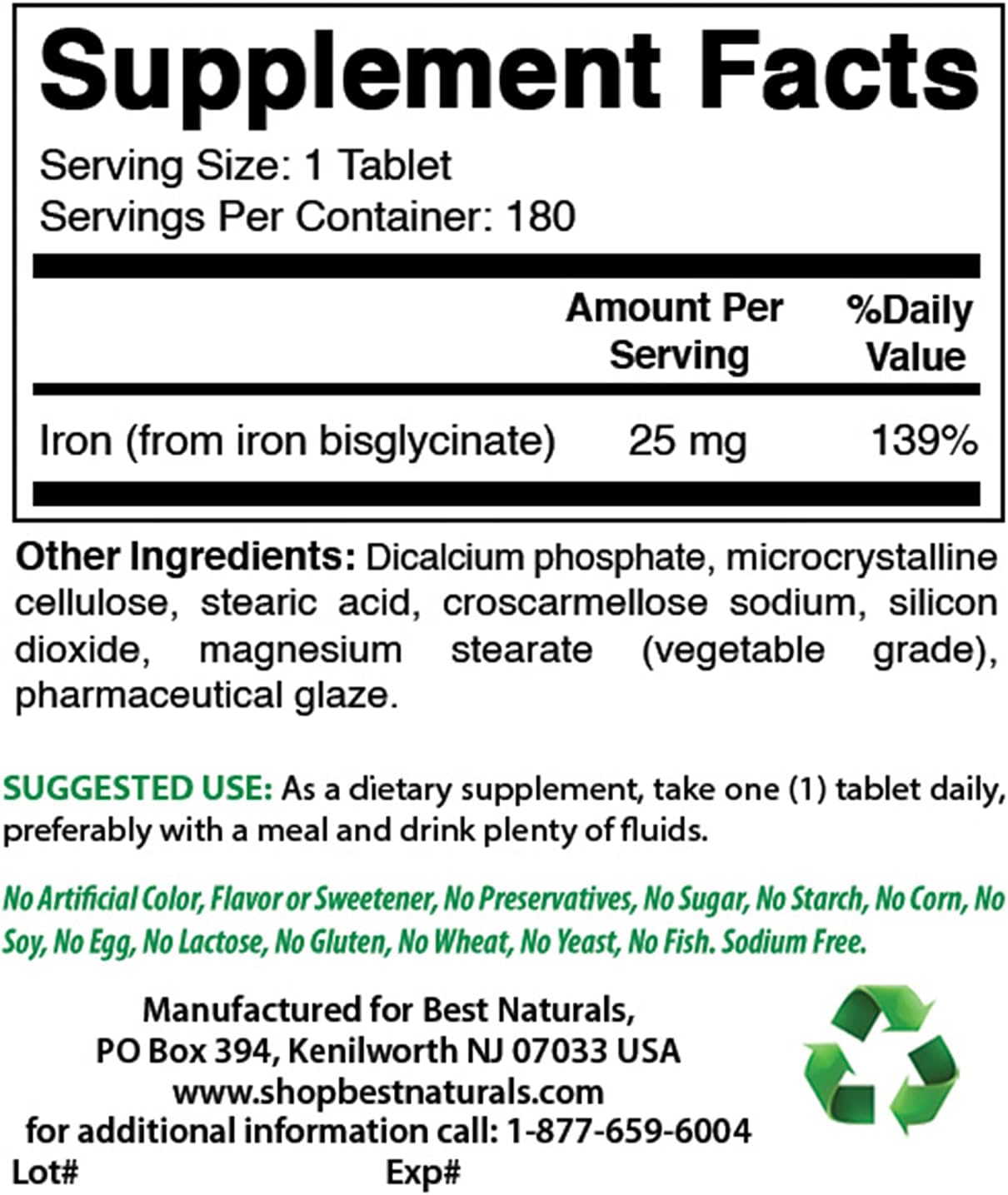 Gentle Iron Bisglycinate Supplement - 25mg - 180 Tablets - Non-Constipating Formula for Sensitive Stomachs