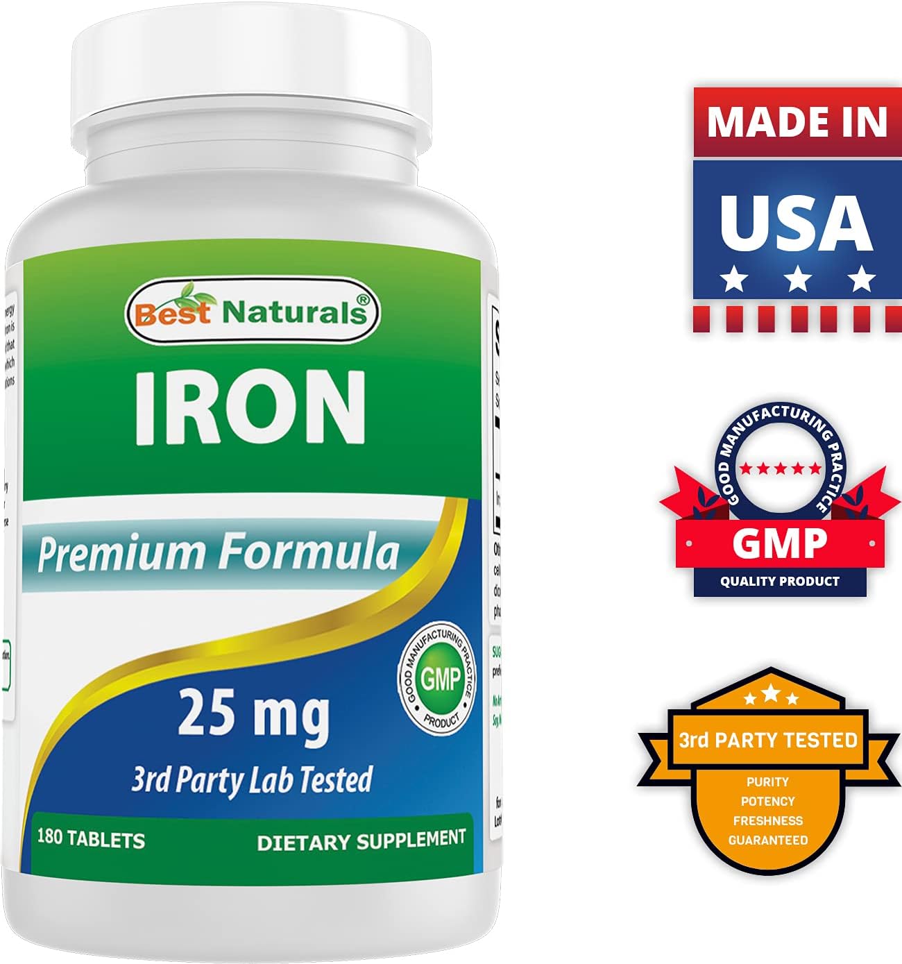 Gentle Iron Bisglycinate Supplement - 25mg - 180 Tablets - Non-Constipating Formula for Sensitive Stomachs
