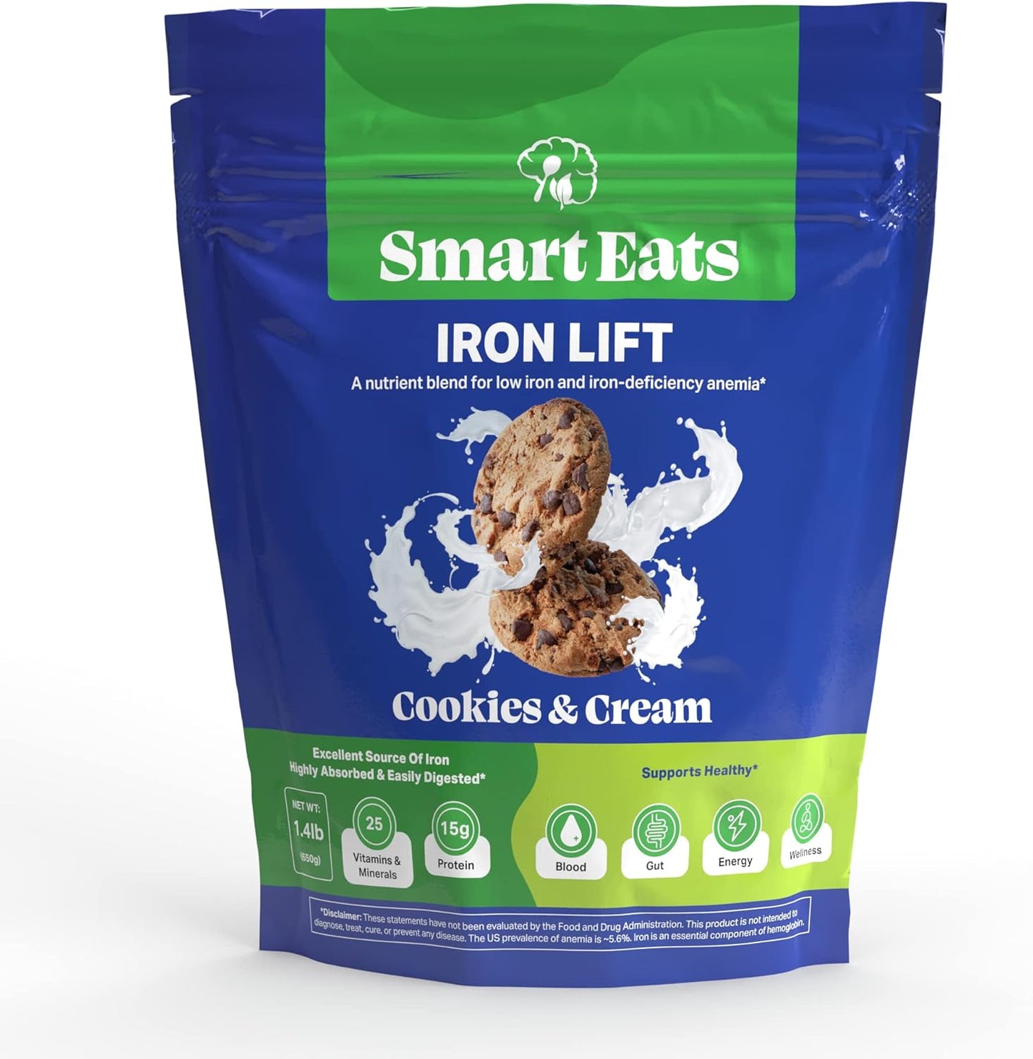 Gentle Iron Powder Supplement for More Energy, Hair, Skin, Digestion | Kids & Adults | Cookies & Cream Flavor | 30 Scoops