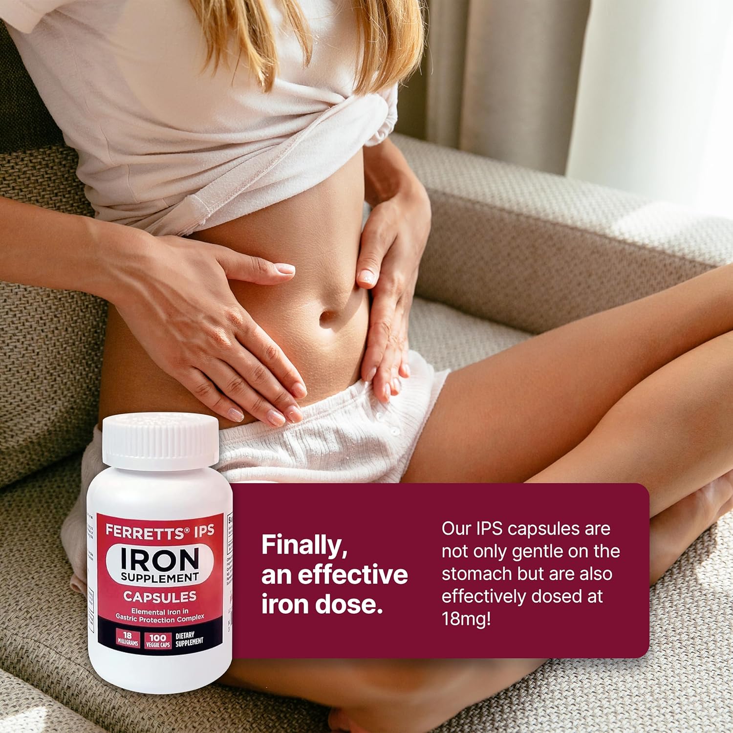 Gentle Iron Supplement Capsules 18mg - 100-Day Supply for Women & Men - Non-Constipating Anemia Support
