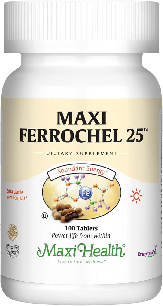 Gentle Iron Supplement for Anemia & Red Blood Cell Production - Ferrous Fumarate - 25 MG Chelated Iron Pills - 100 Kosher Tablets by Maxi Health