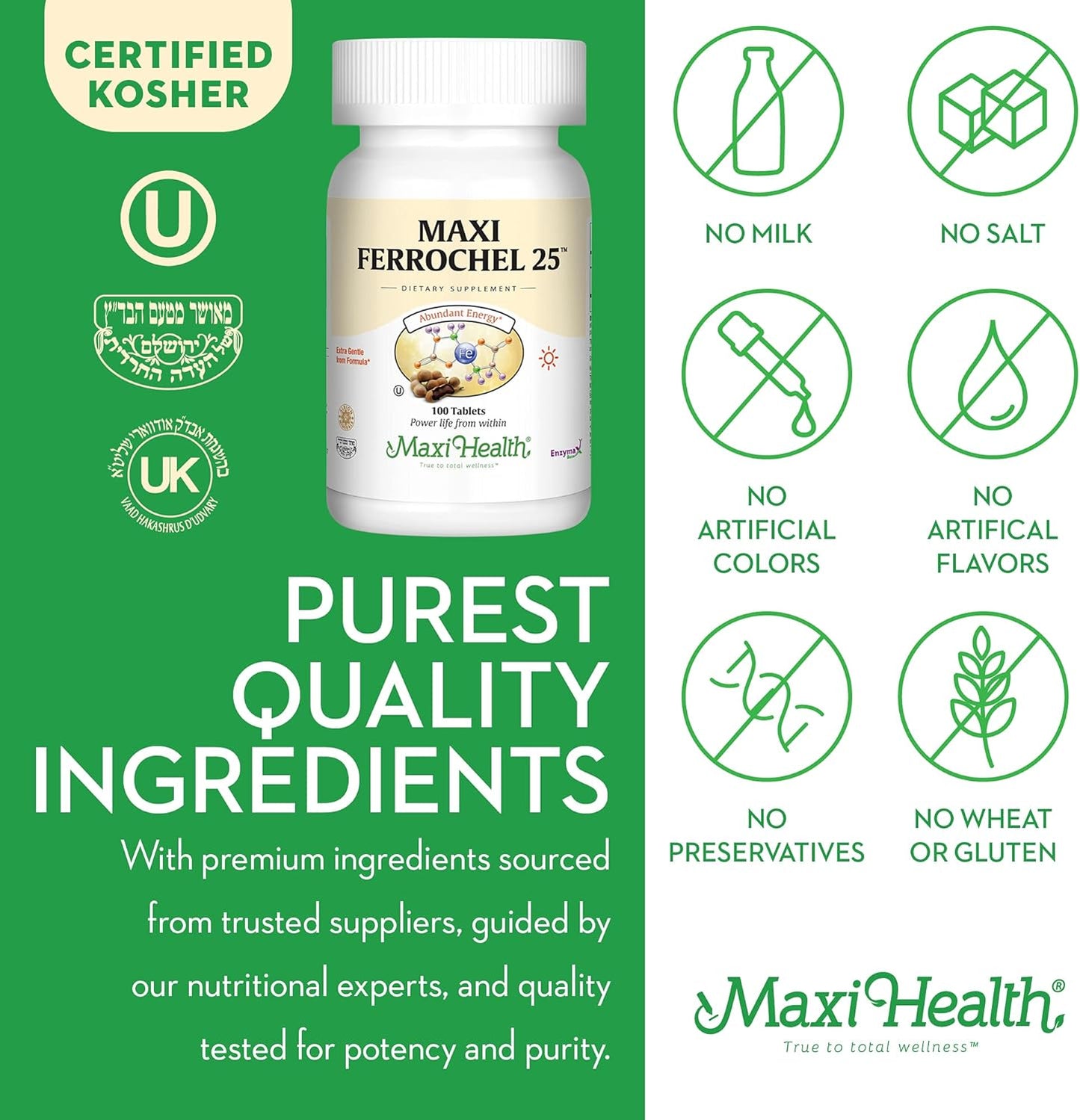 Gentle Iron Supplement for Anemia & Red Blood Cell Production - Ferrous Fumarate - 25 MG Chelated Iron Pills - 100 Kosher Tablets by Maxi Health