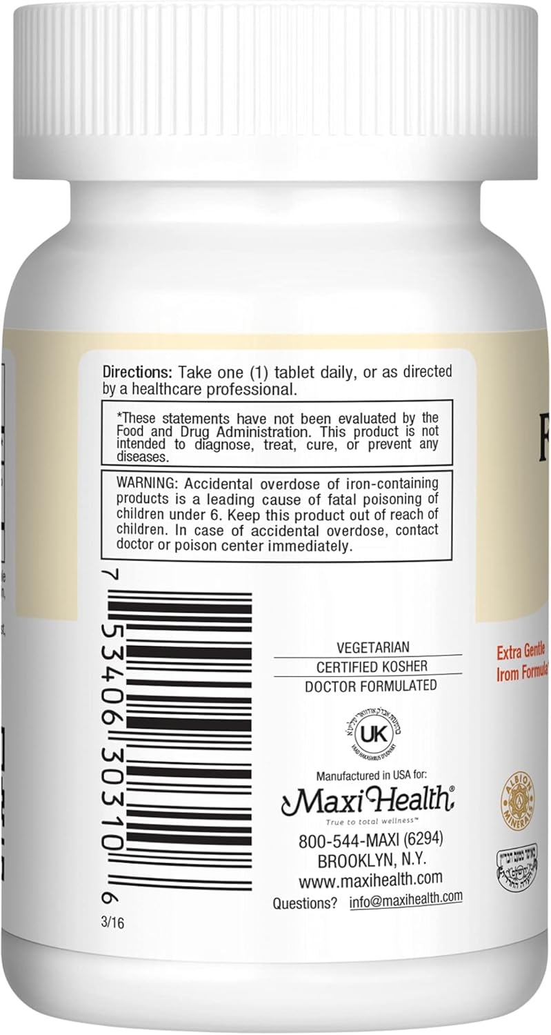 Gentle Iron Supplement for Anemia & Red Blood Cell Production - Ferrous Fumarate - 25 MG Chelated Iron Pills - 100 Kosher Tablets by Maxi Health