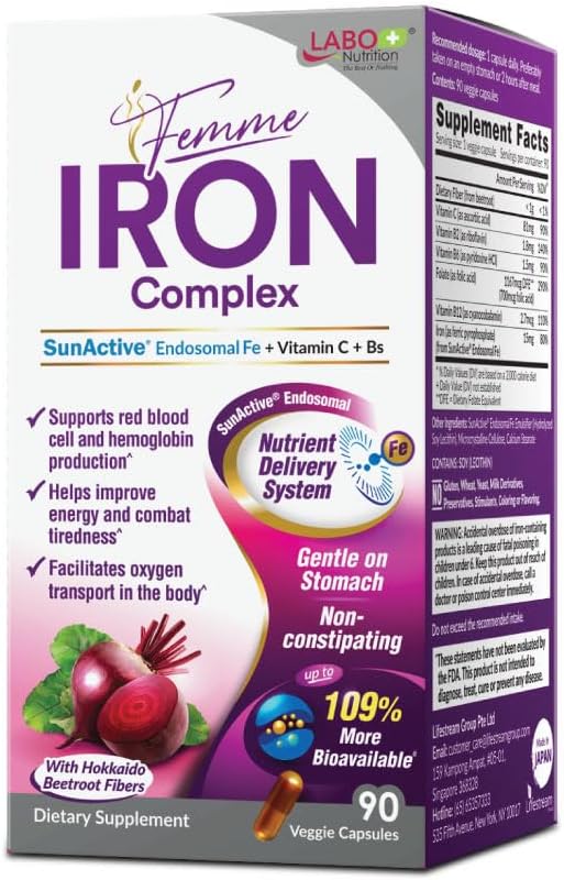Gentle Iron Supplement for Women - 15mg Non-Constipating Vegan Capsules with No Metallic Aftertaste, Ideal for Sensitive Stomachs - 90 Count