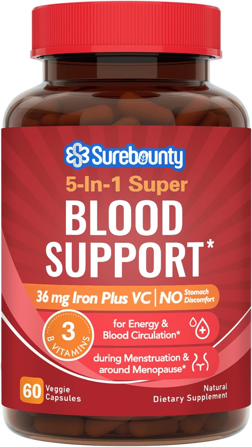 Gentle Iron Supplement with Vitamin C, Folate, B6 & B12 - Non-Constipating Iron Pills for Women & Men - 60 Vegan Capsules