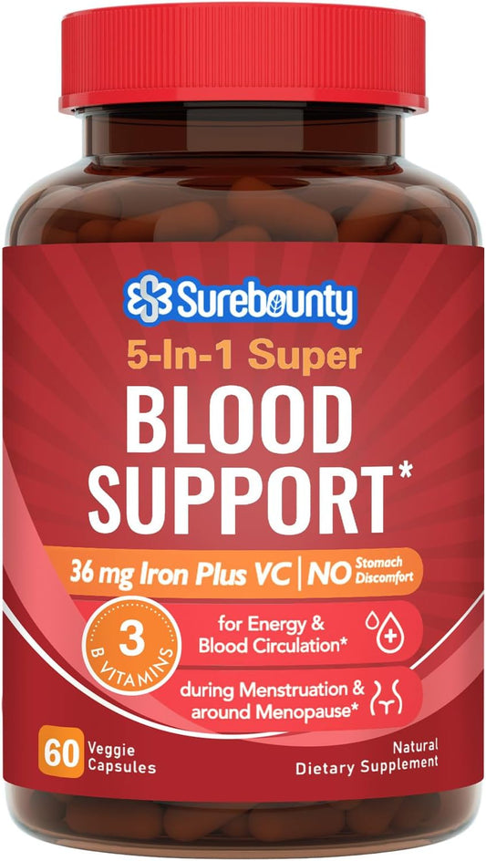 Gentle Iron Supplement with Vitamin C, Folate, B6 & B12 - Non-Constipating Iron Pills for Women & Men - 60 Vegan Capsules