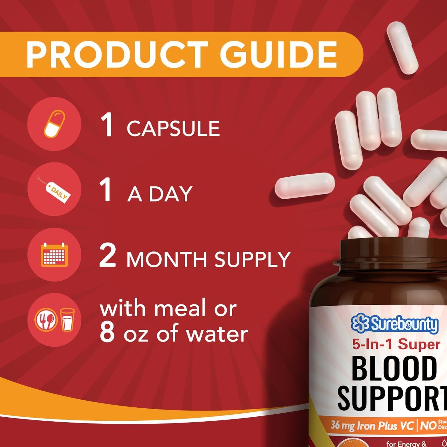 Gentle Iron Supplement with Vitamin C, Folate, B6 & B12 - Non-Constipating Iron Pills for Women & Men - 60 Vegan Capsules