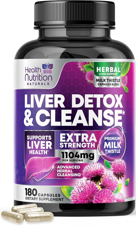 Gentle Liver Cleanse Detox & Repair Supplement with Milk Thistle, Artichoke, Dandelion - 180 Capsules