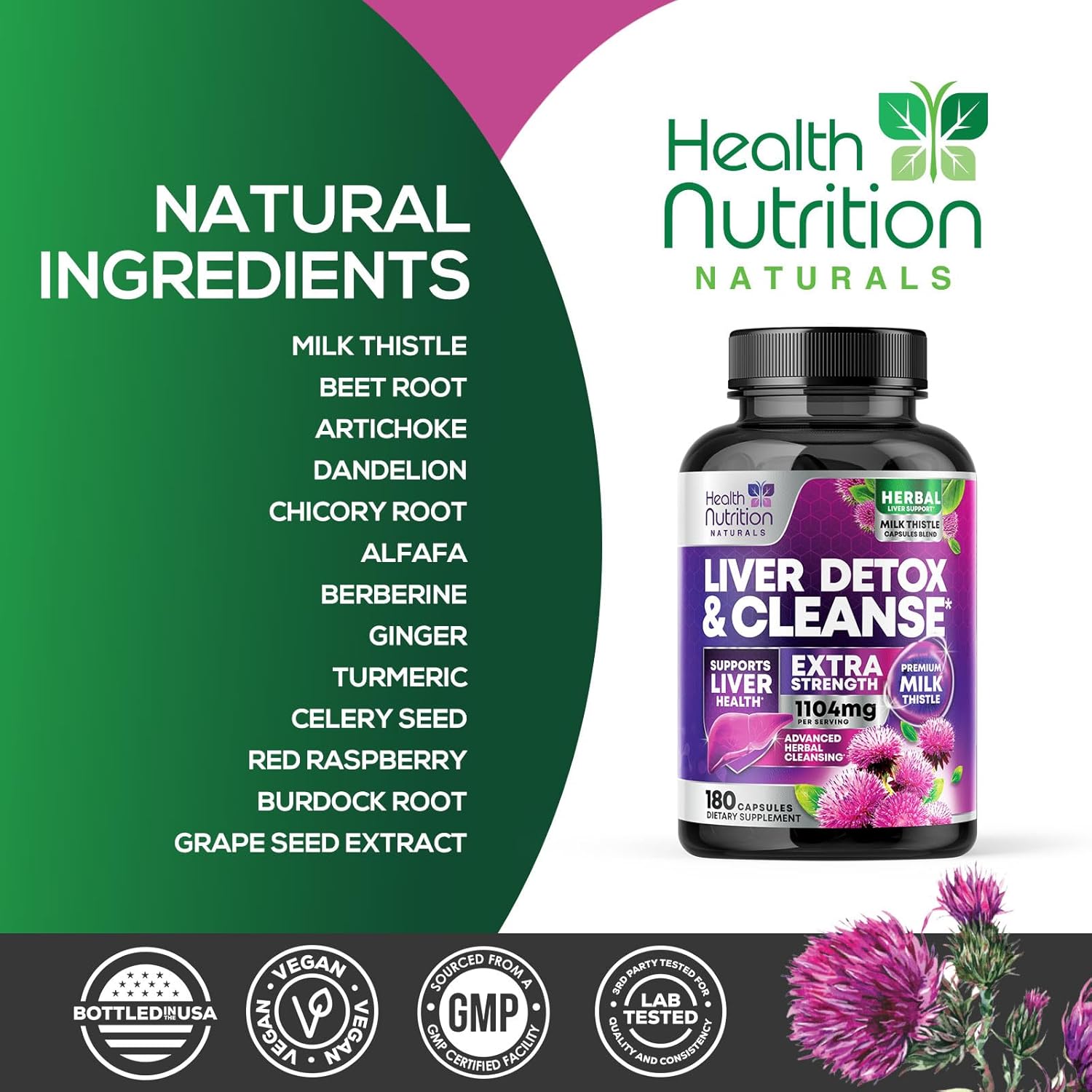 Gentle Liver Cleanse Detox & Repair Supplement with Milk Thistle, Artichoke, Dandelion - 180 Capsules