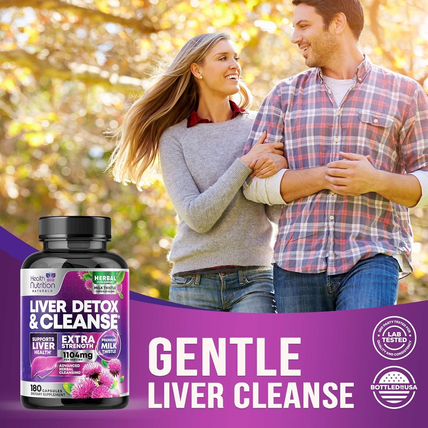 Gentle Liver Cleanse Detox & Repair Supplement with Milk Thistle, Artichoke, Dandelion - 180 Capsules