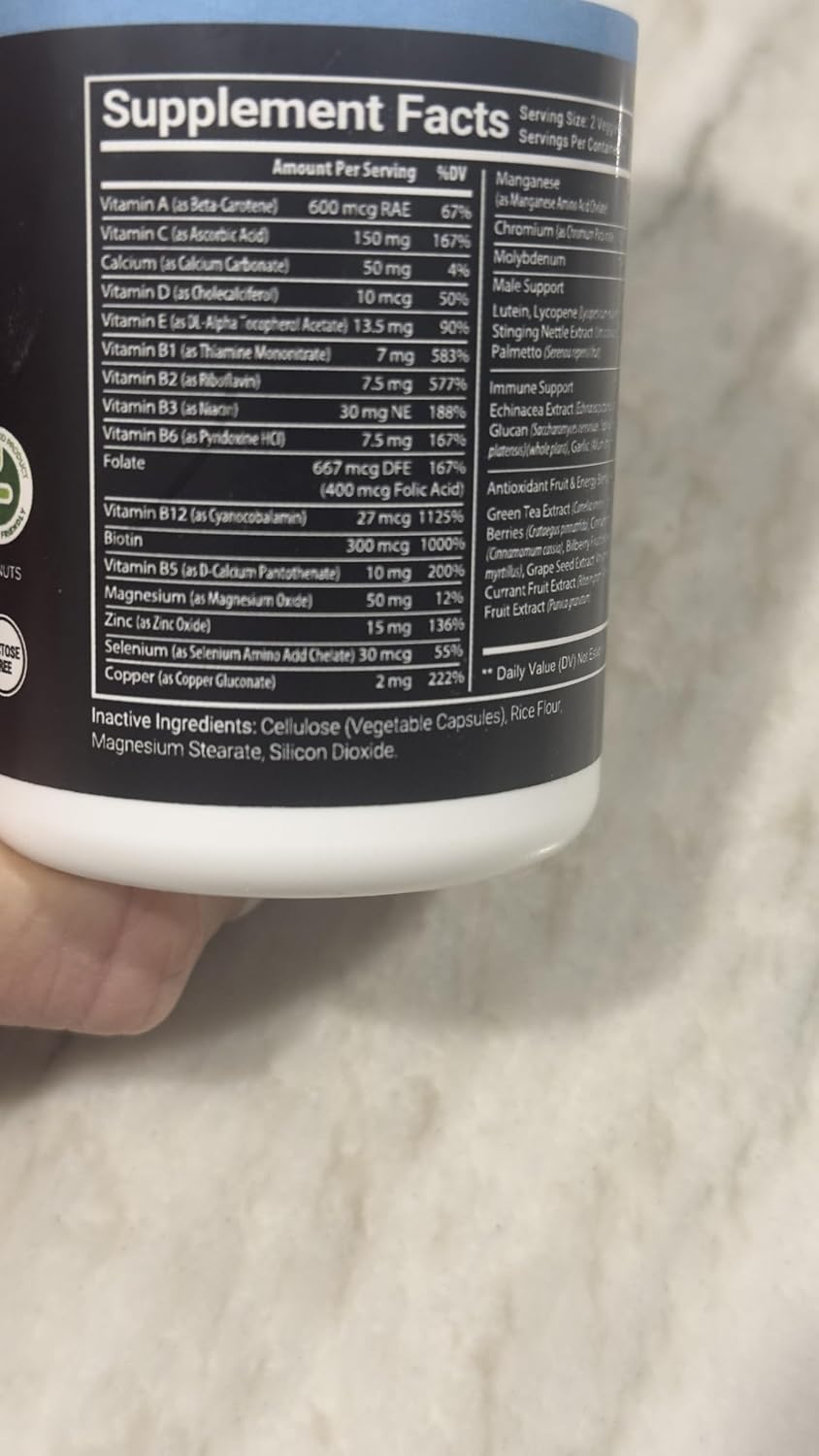 Gentle Low FODMAP Vegan Men's Multivitamin for Sensitive Stomachs | Immune & Energy Support | Iron-Free IBS-Friendly Capsules