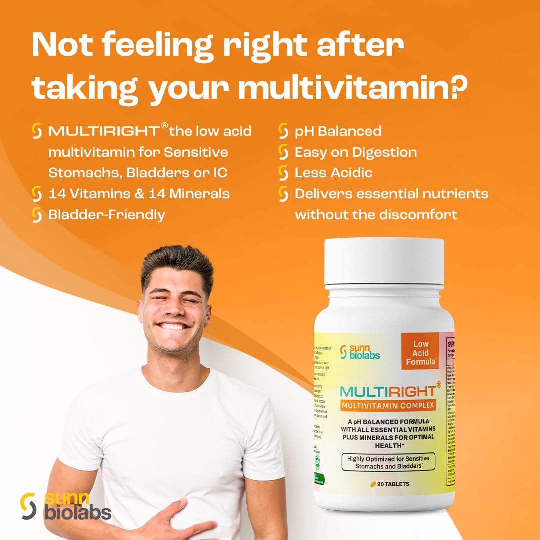 Gentle Multivitamin for Sensitive Stomachs and Bladders - Sunn Biolabs Multiright - 90 Tablets