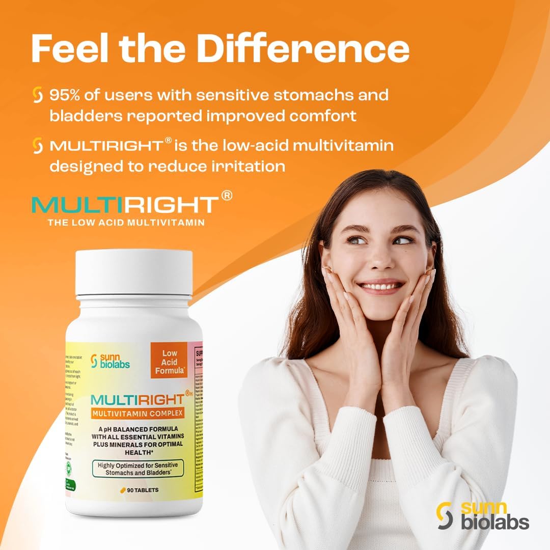 Gentle Multivitamin for Sensitive Stomachs and Bladders - Sunn Biolabs Multiright - 90 Tablets