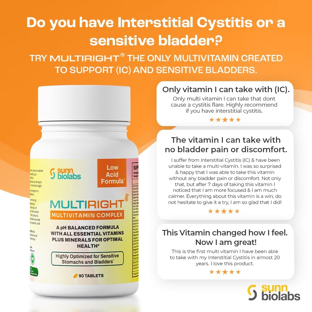 Gentle Multivitamin for Sensitive Stomachs and Bladders - Sunn Biolabs Multiright - 90 Tablets