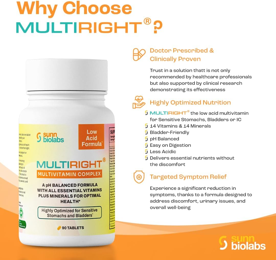 Gentle Multivitamin for Sensitive Stomachs and Bladders - Sunn Biolabs Multiright - 90 Tablets