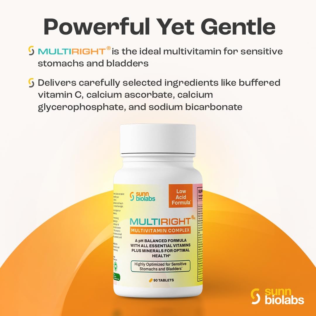 Gentle Multivitamin for Sensitive Stomachs and Bladders - Sunn Biolabs Multiright - 90 Tablets
