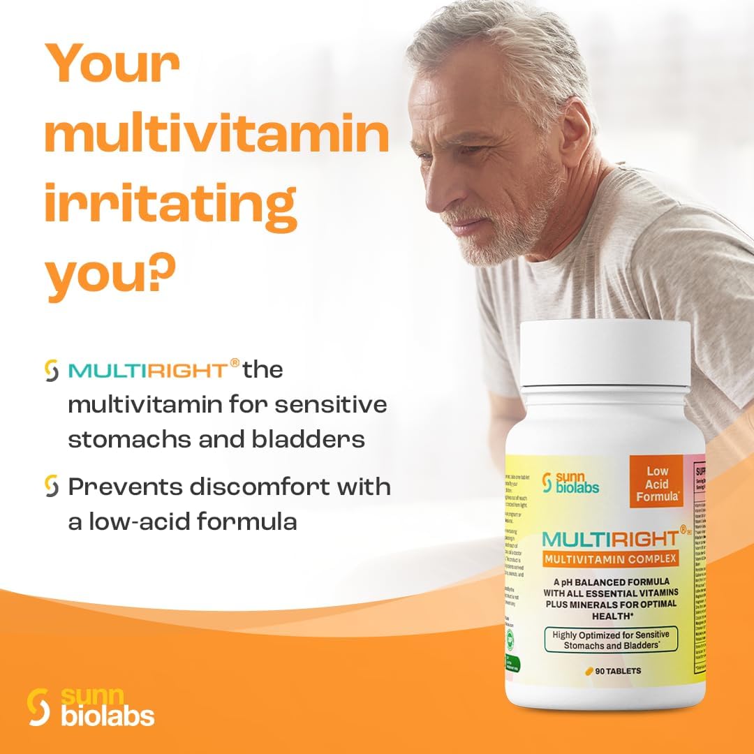 Gentle Multivitamin for Sensitive Stomachs and Bladders - Sunn Biolabs Multiright - 90 Tablets