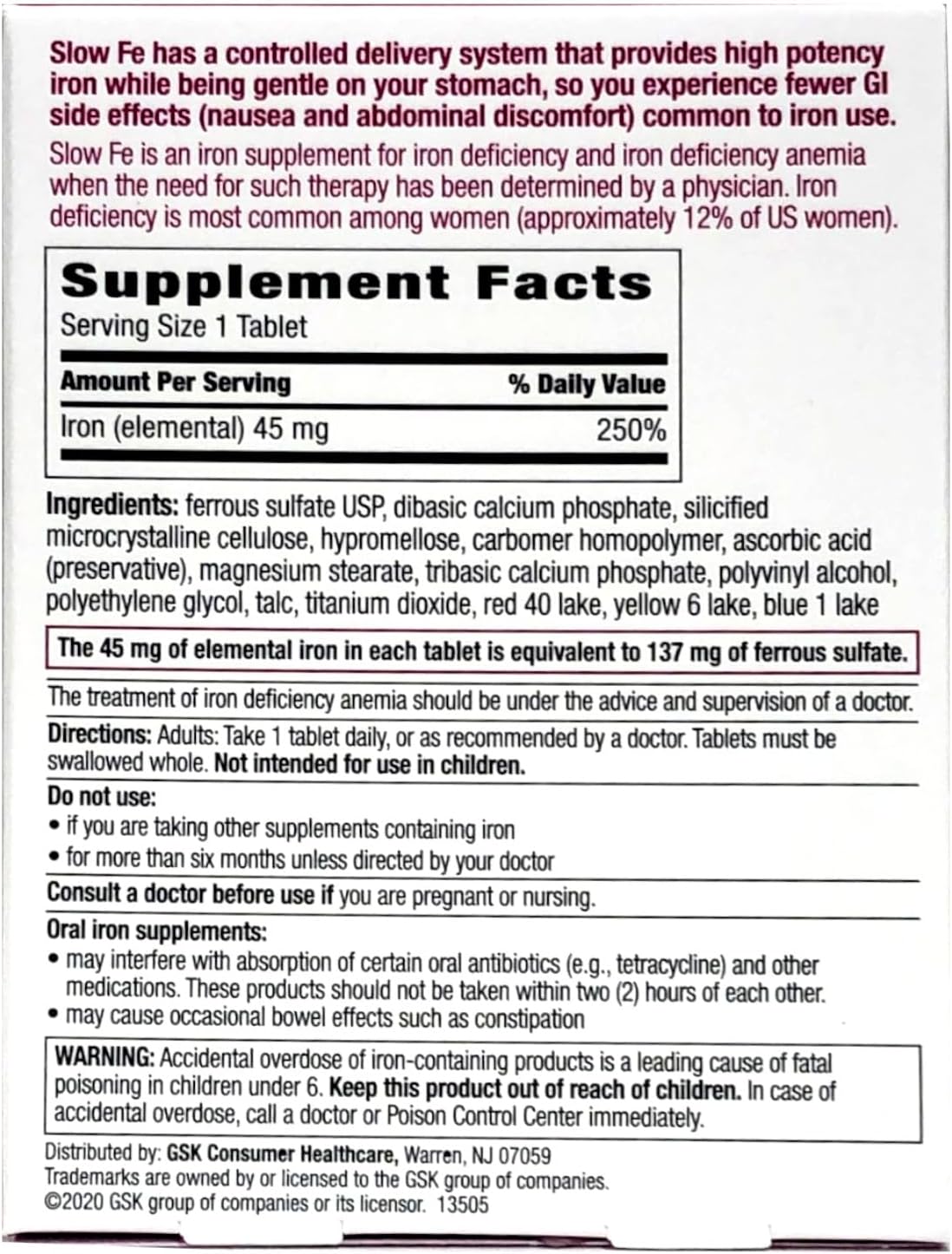 Gentle Slow-Release Iron Tablets for Iron Deficiency - 1 Pack