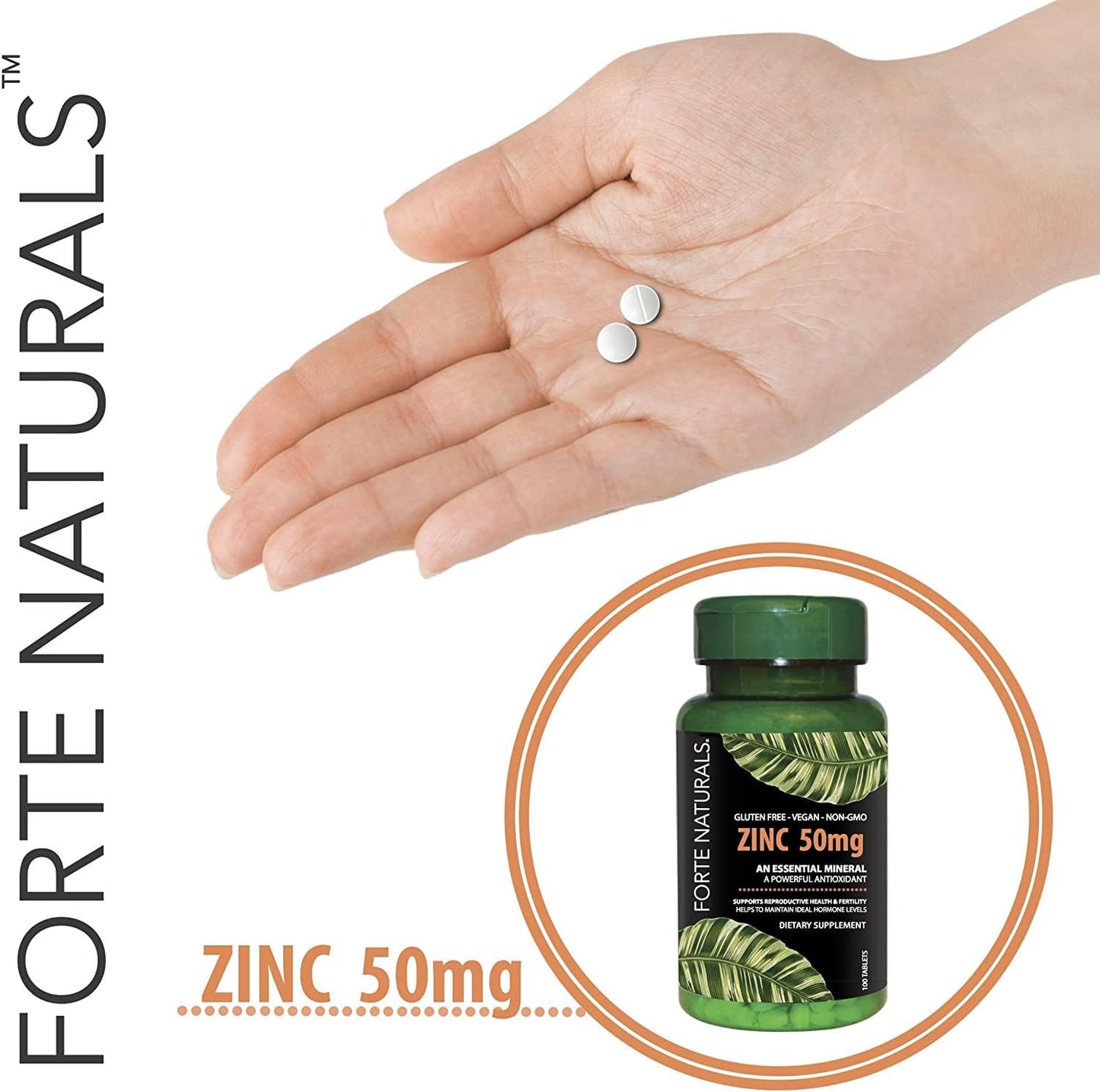 Gentle Zinc Supplements 50 mg for Sensitive Stomachs - 60 Tablets, Vegan & Non-GMO Daily Vitamins for Adults