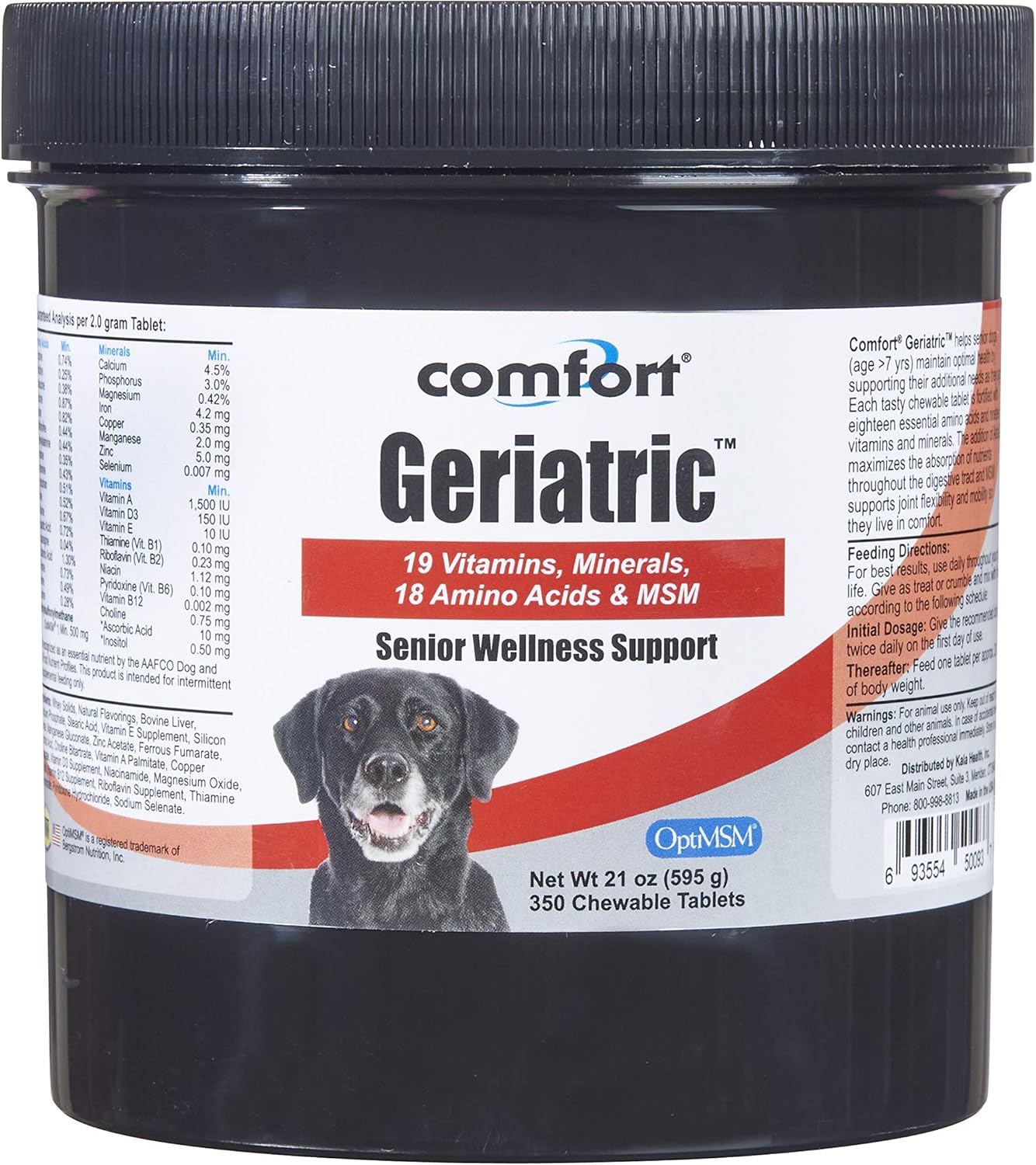 Geriatric Dog Supplement with MSM, Superoxide Dismutase, Ester-C, 19 Vitamins and Minerals, 18 Amino Acids - 350 Count - Made in USA