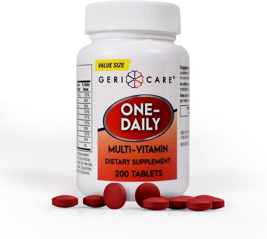 GeriCare One-Daily Multi-Vitamin Tablets, 200 Count for Adults | Essential Multivitamin Supplement with Vitamins A, C, D3, B, Calcium | Daily Vitamin & Mineral Complex for Men & Women