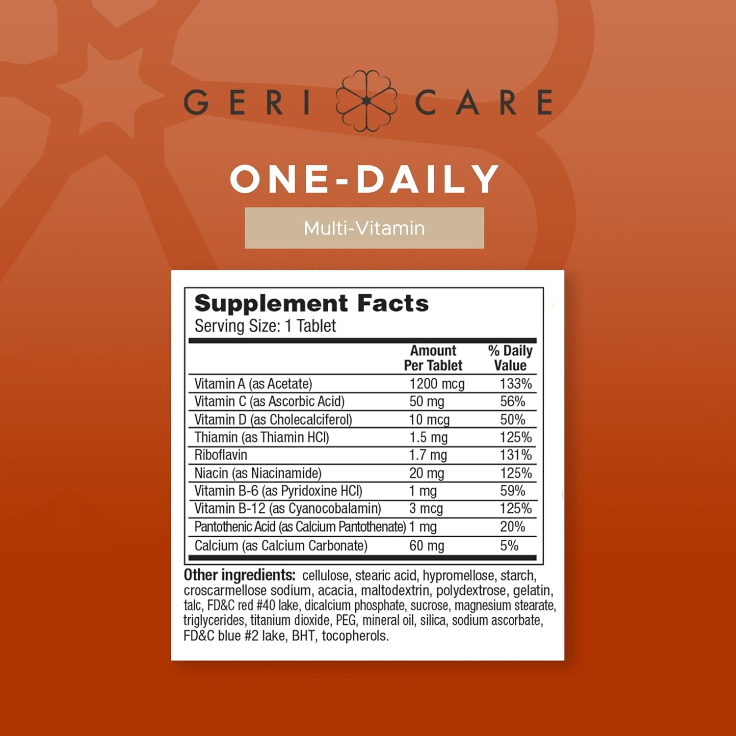 GeriCare One-Daily Multi-Vitamin Tablets, 200 Count for Adults | Essential Multivitamin Supplement with Vitamins A, C, D3, B, Calcium | Daily Vitamin & Mineral Complex for Men & Women