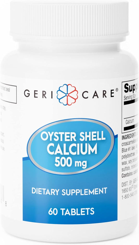 Gericare Oyster Shell Calcium 500 mg Nutritional Supplement for Bone Health - 60 Count Pack