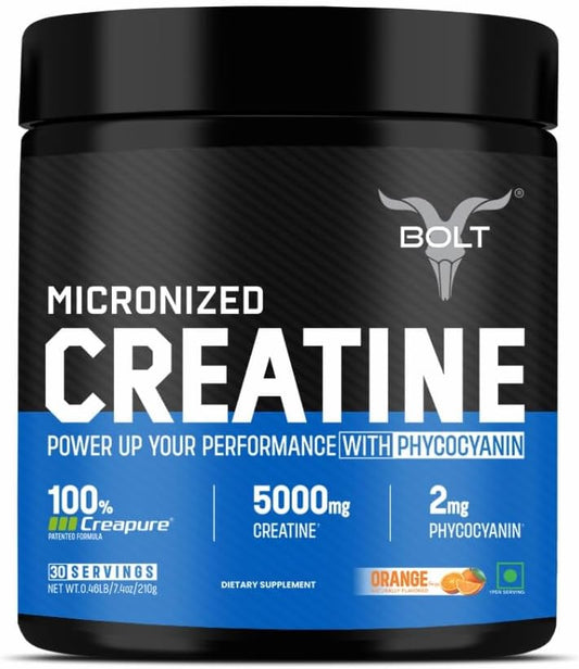 German Made Creapure® Creatine Monohydrate Powder for Pre & Post Workout - Supports Muscle Recovery, Endurance, Improved Athletic Performance - Orange Tangy Flavor - 210gm, 30 Servings