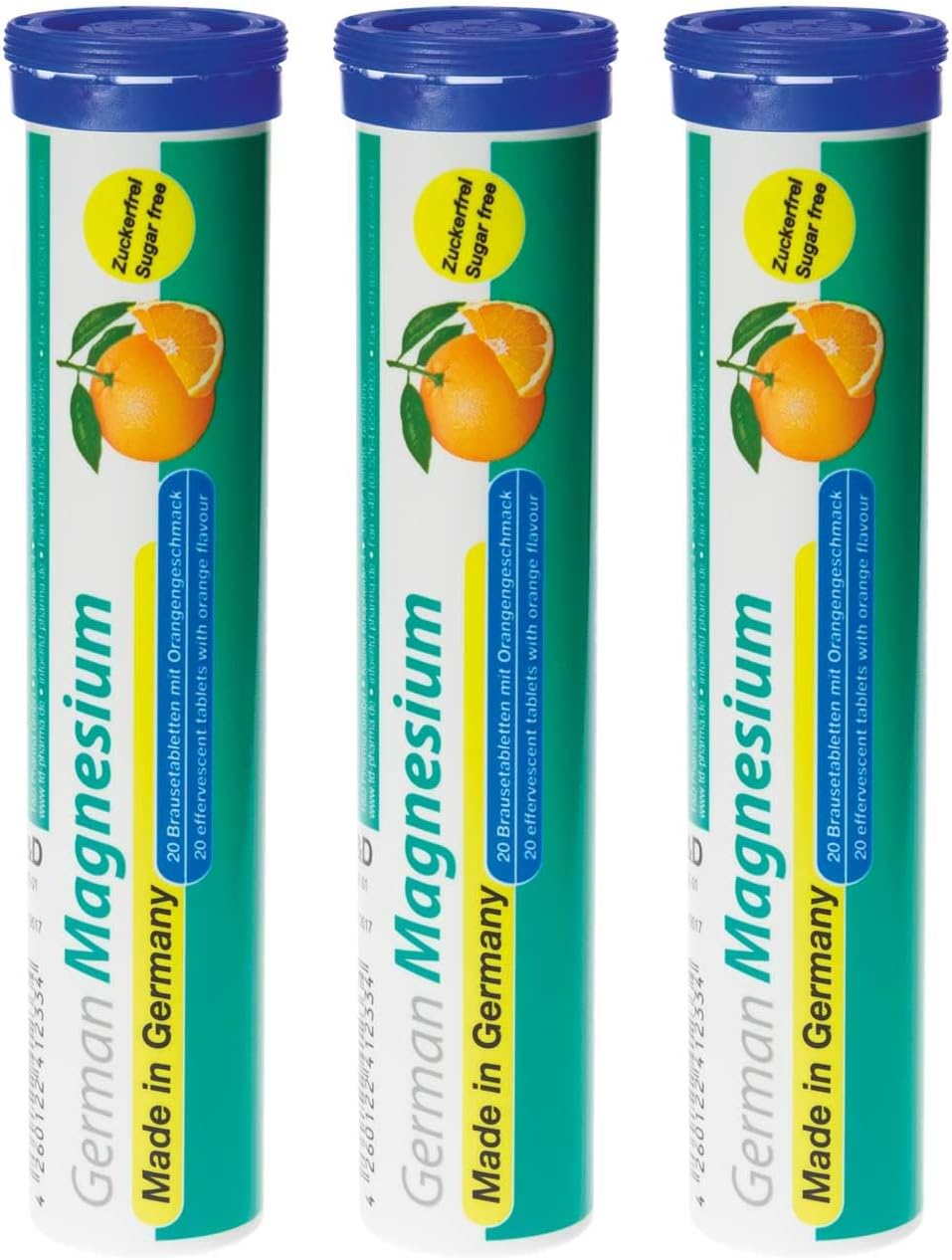 German Magnesium Oxide Effervescent Tablets - Orange Flavor, 200mg Magnesium, Sugar Free & Vegan - T&D Pharma