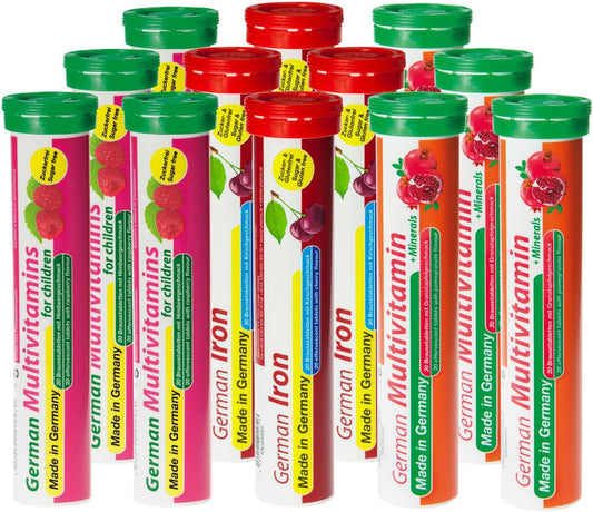 German Pink Power Effervescent Drink Tablets - 240 Servings, Vegan & Sugar-Free - Iron, Multivitamin - T&D Pharma Made in Germany