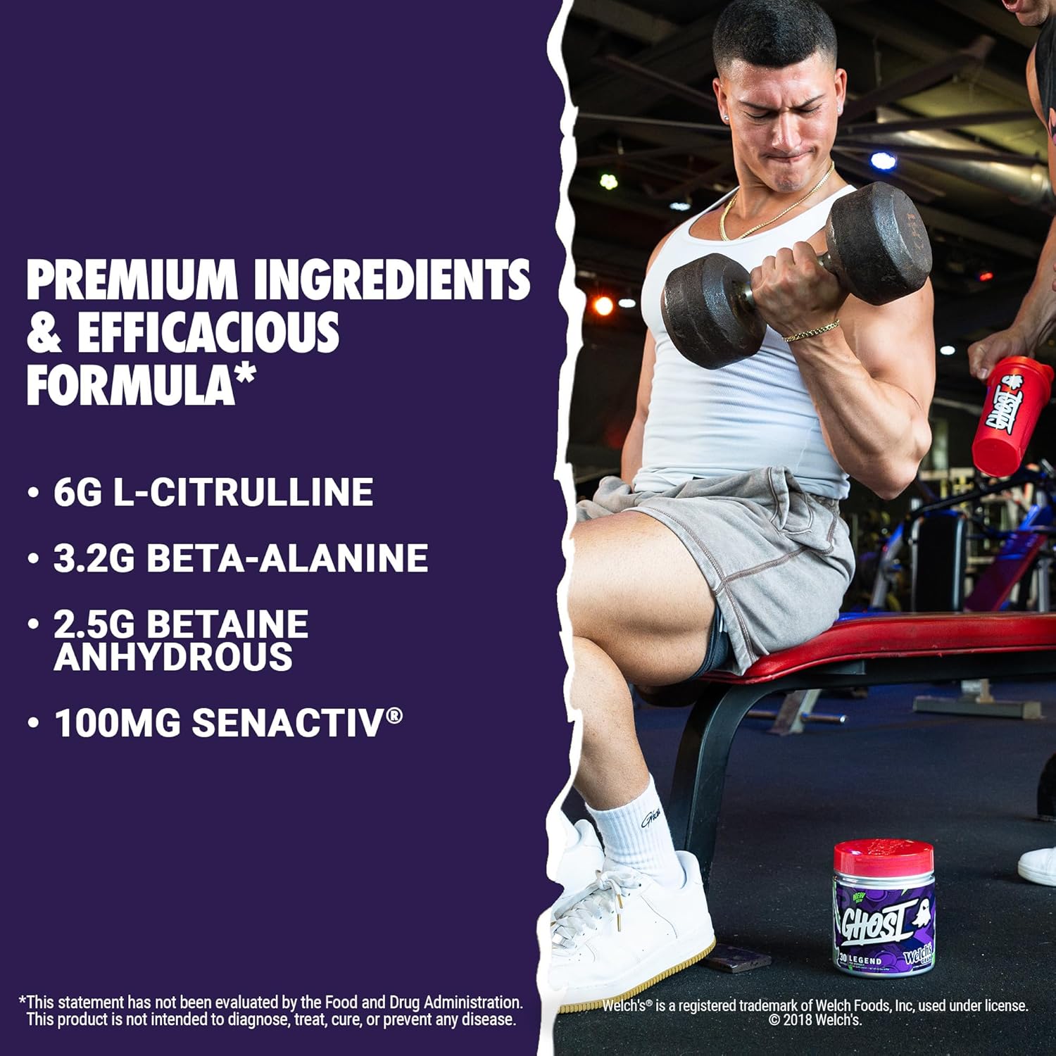 GHOST Legend V4 Pre-Workout Powder, Welch's Grape Flavor - 30 Servings for Energy & Focus, with Choline, L-Citrulline, Beta Alanine - Pre-Workout for Men & Women