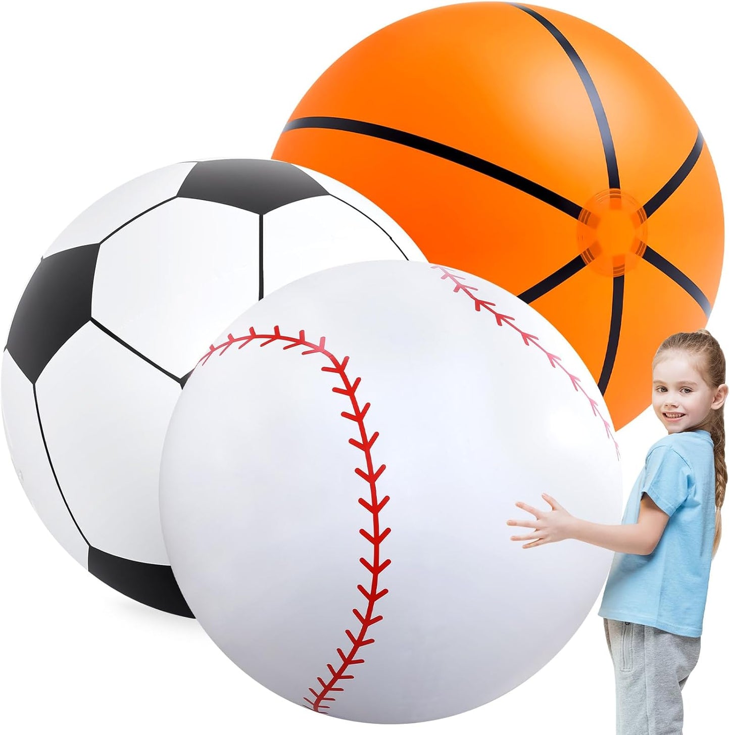 Giant Inflatable Sports Balls Set - 3 Pcs Large Beach Ball, Baseball, Soccer, Basketball - 40 Inch - Perfect for Sports Themed Party!