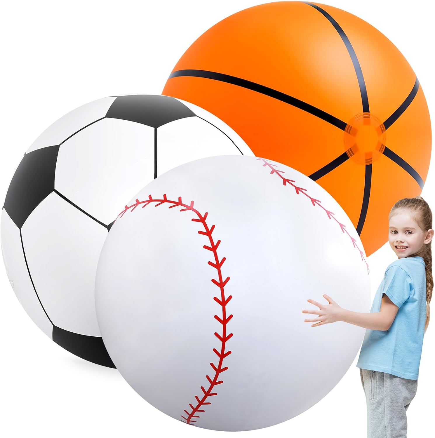 Giant Inflatable Sports Balls Set - 3 Pcs Large Beach Ball, Baseball, Soccer, Basketball - 40 Inch - Perfect for Sports Themed Party!