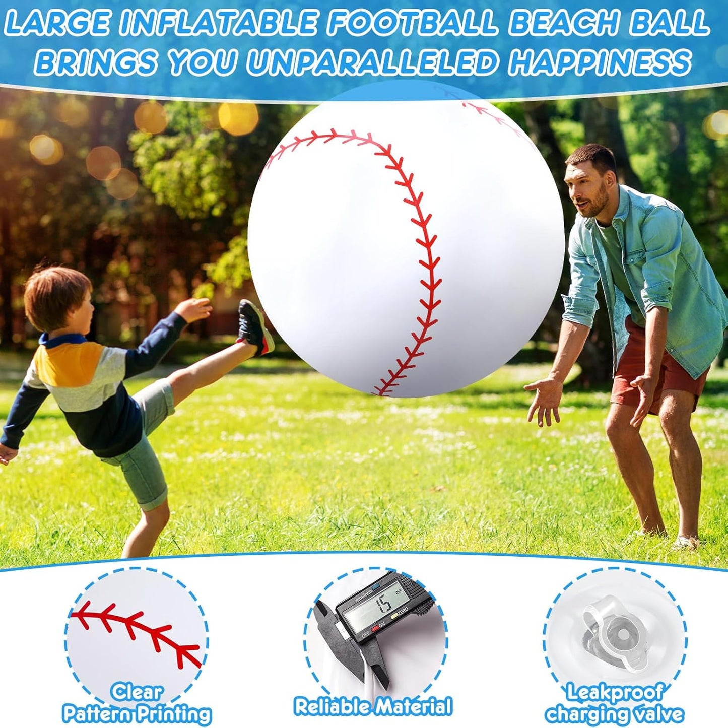 Giant Inflatable Sports Balls Set - 3 Pcs Large Beach Ball, Baseball, Soccer, Basketball - 40 Inch - Perfect for Sports Themed Party!