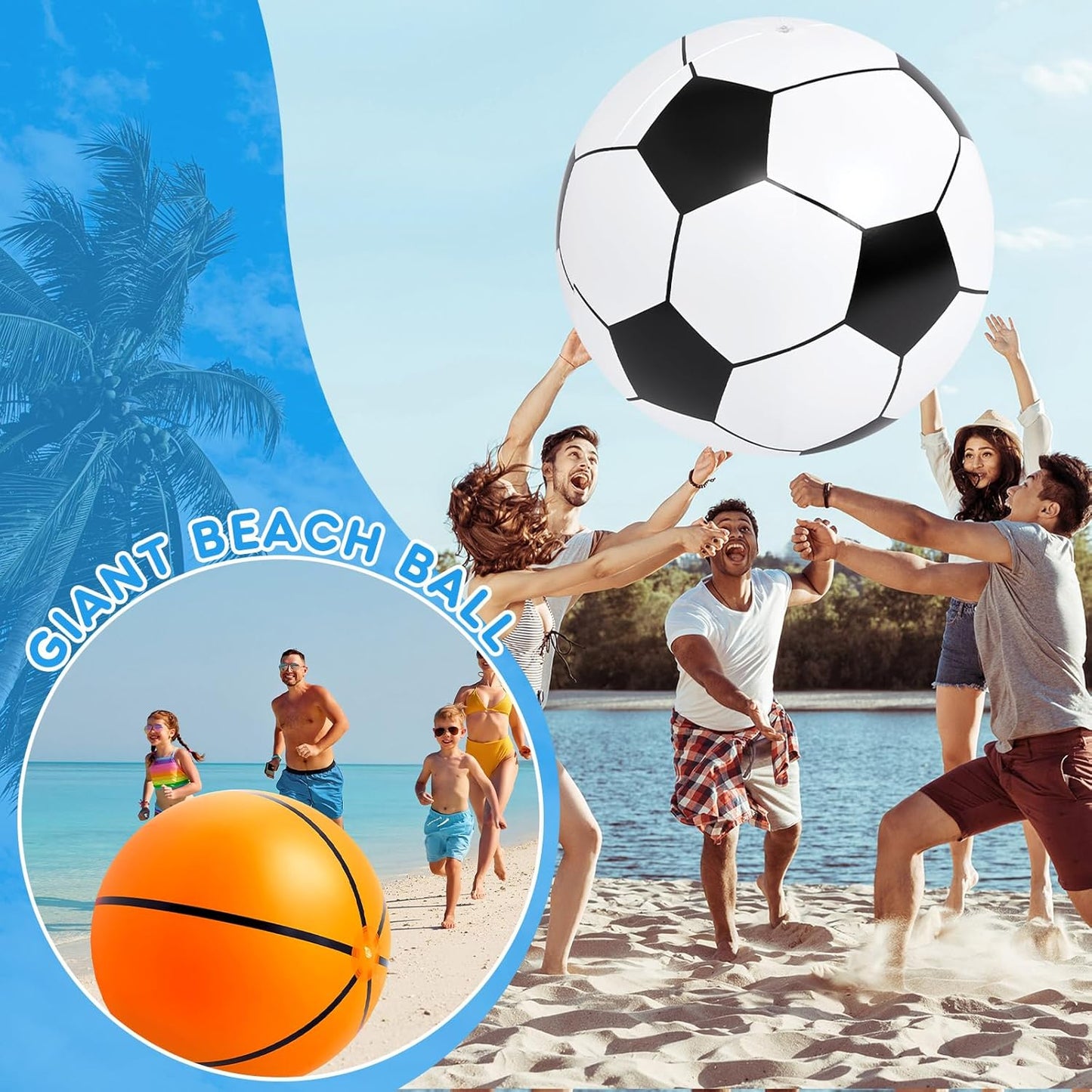 Giant Inflatable Sports Balls Set - 3 Pcs Large Beach Ball, Baseball, Soccer, Basketball - 40 Inch - Perfect for Sports Themed Party!