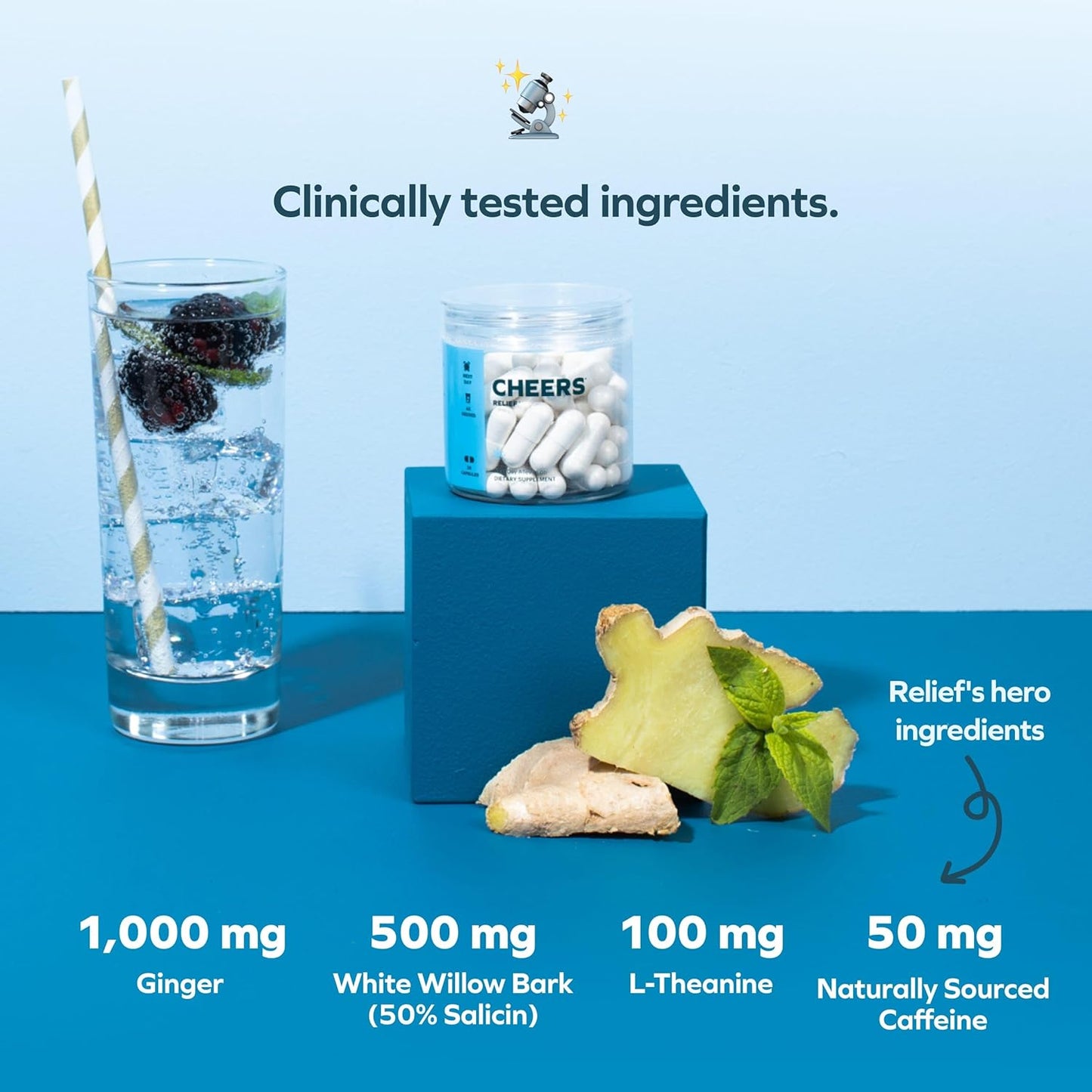 Ginger & White Willow Bark Hangover Relief Supplement | 24 Doses | Post-Drinking Aid with L-Theanine & Caffeine | Feel Better Fast