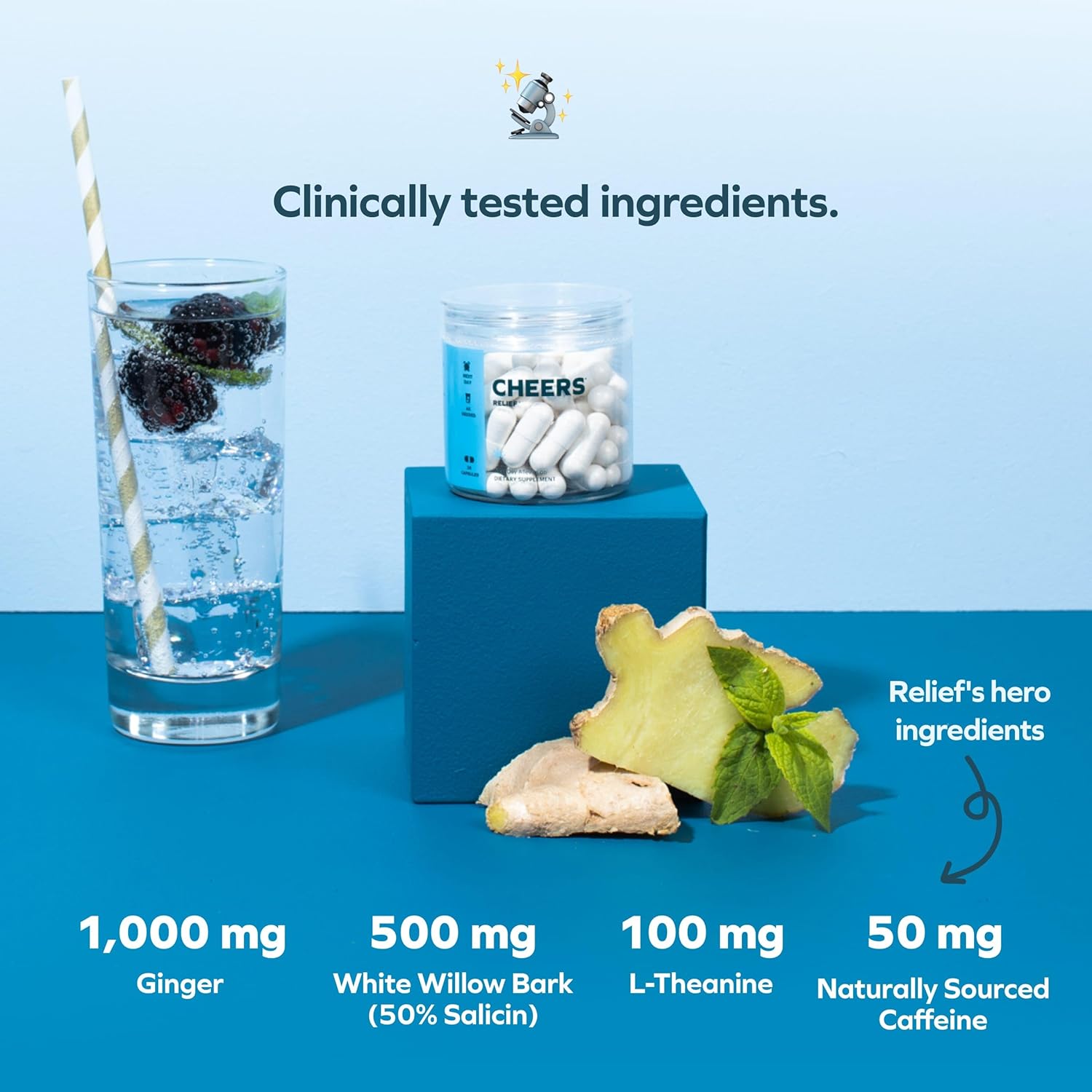 Ginger & White Willow Bark Hangover Relief Supplement | 24 Doses | Post-Drinking Aid with L-Theanine & Caffeine | Feel Better Fast
