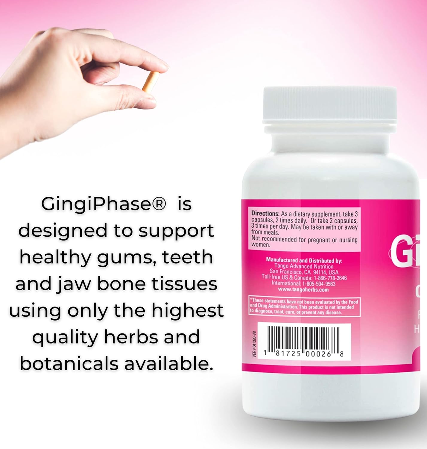 GingiPhase Herbal Dental Support Supplement for Healthy Gums, Teeth, and Jaw Circulation - 120 Capsules