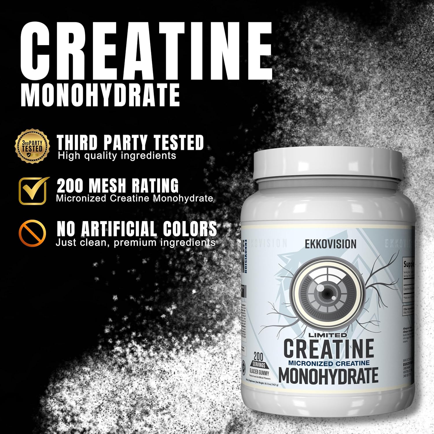 Glacier Gummy Creatine Monohydrate Powder for Energy Support, Pre & Post Workout, Micronized, Easy to Mix, 200 Servings