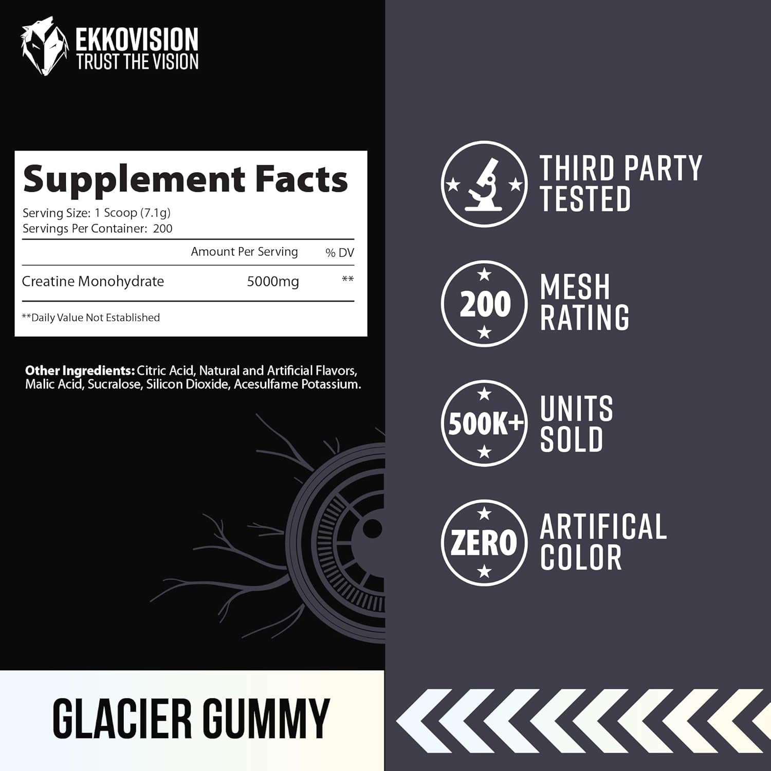 Glacier Gummy Creatine Monohydrate Powder for Energy Support, Pre & Post Workout, Micronized, Easy to Mix, 200 Servings