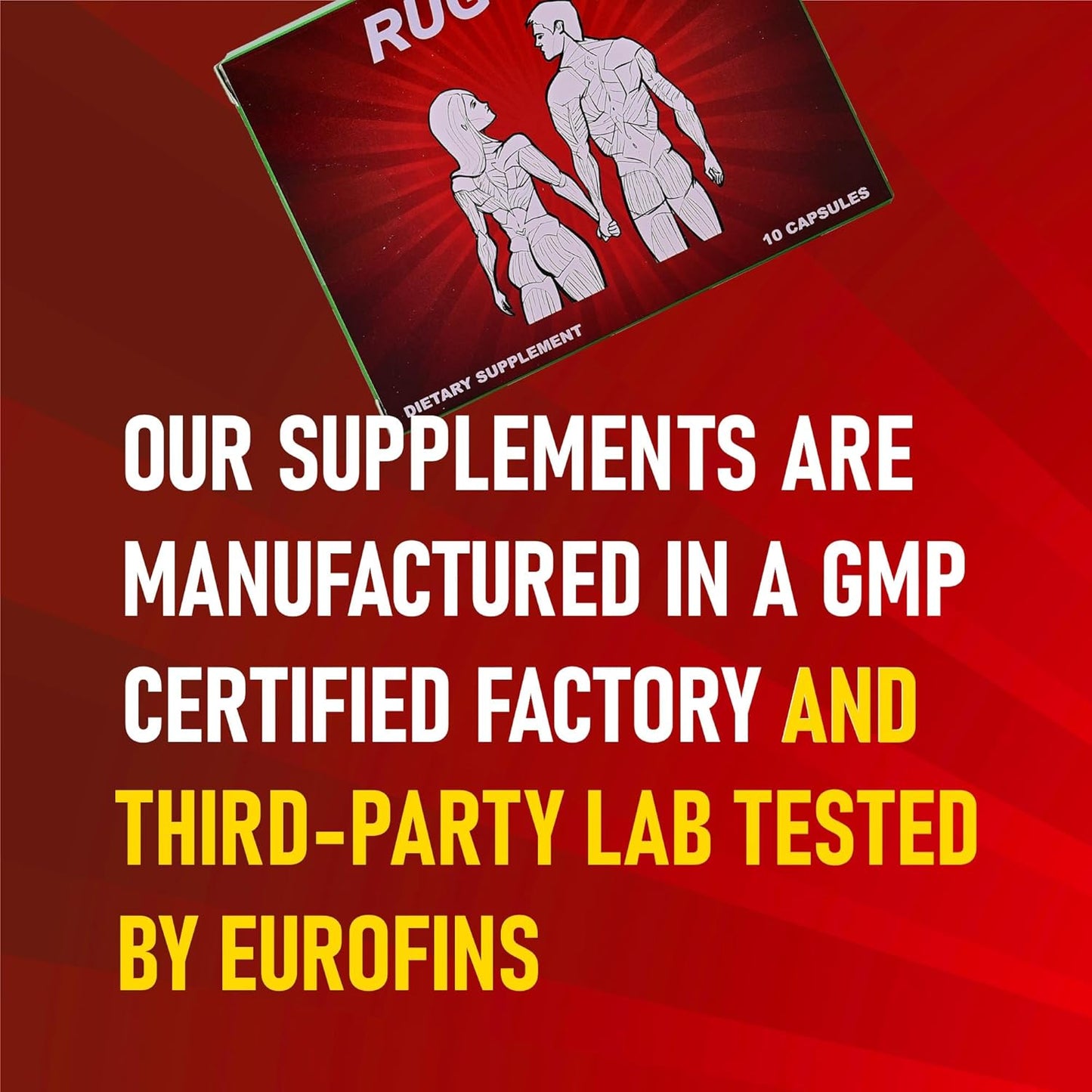 GLADTON Rugged Male Supplement: Fast-Acting Sports Nutrition with 10 Potent Ingredients for Energy & Performance - 10 Capsules